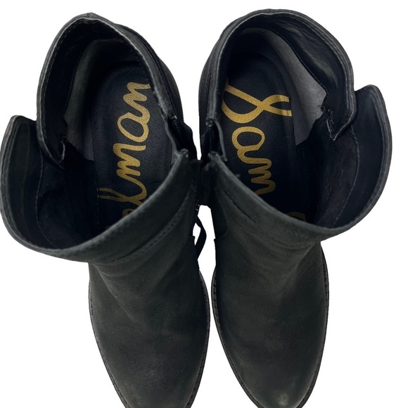 Sam Edelman Morgan Black Nubuck Leather Ankle Boots Stacked Block Heel Size 9.5‎ - Picture 6 of 14